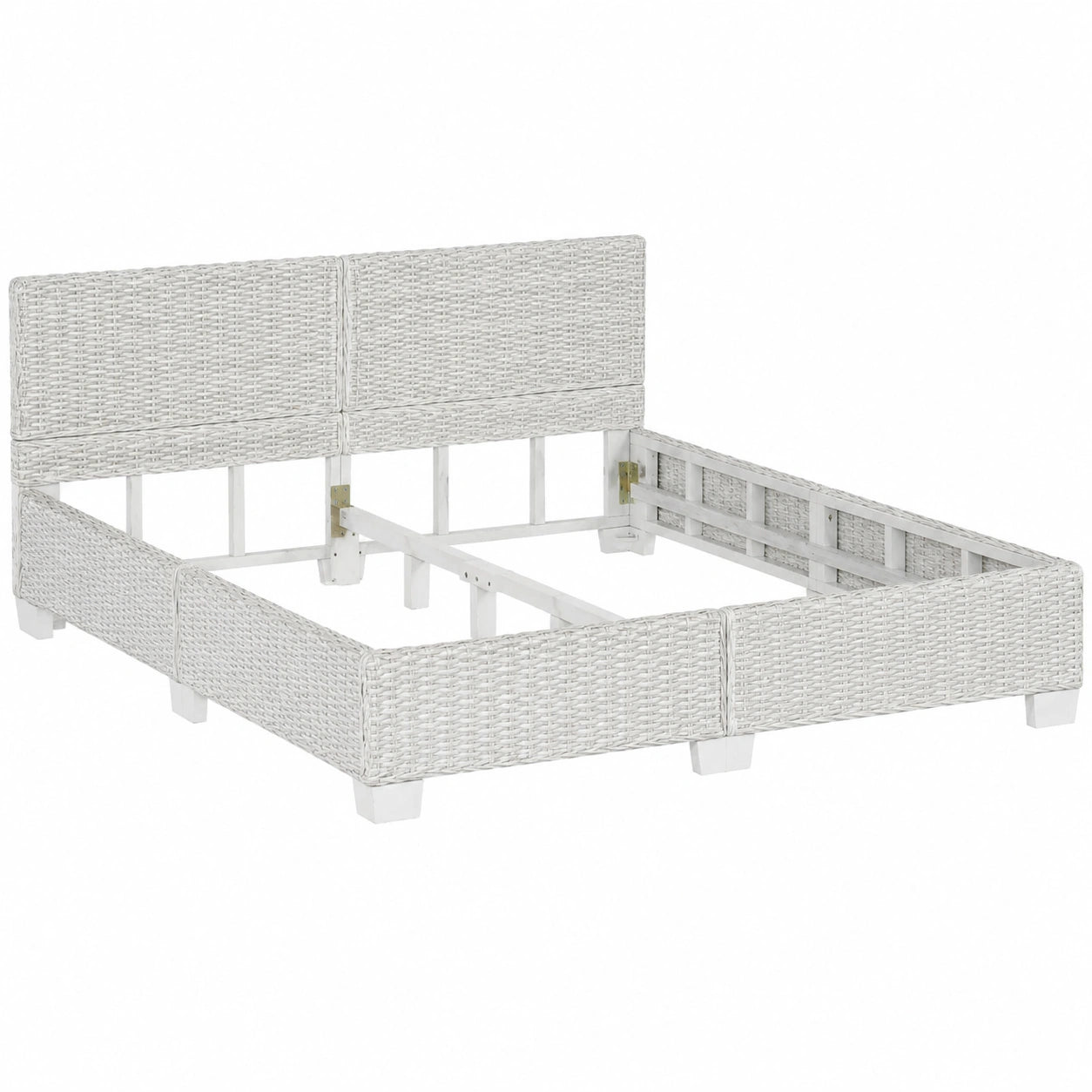 Rustikales Rattan-Doppelbett 160x200cm in Grau-Natur für Ihr Schlafzimmer