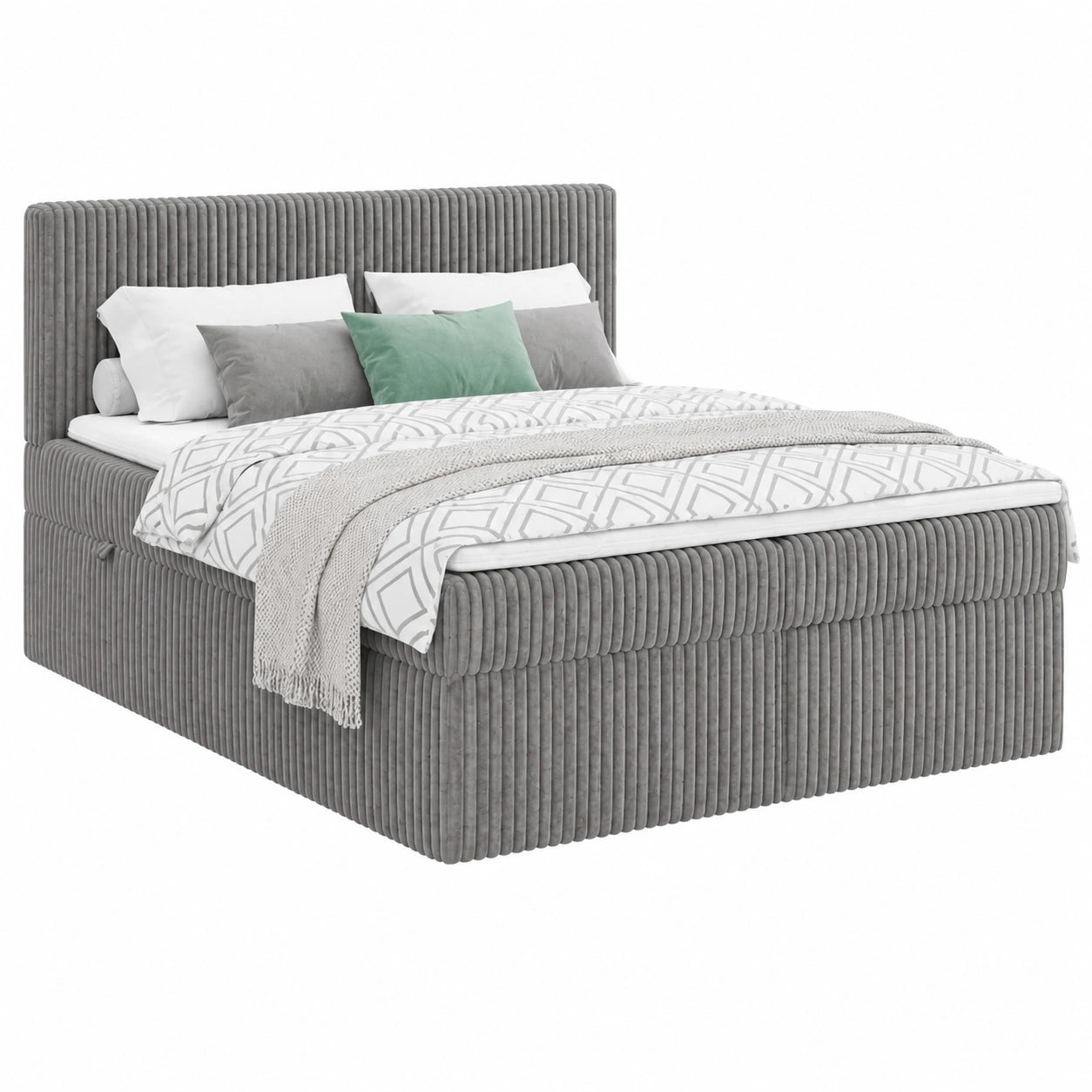 Boxspringbett RALF 200x200 mit Stauraum und Topper – Bonellfederkernmatratze H3 – Grau