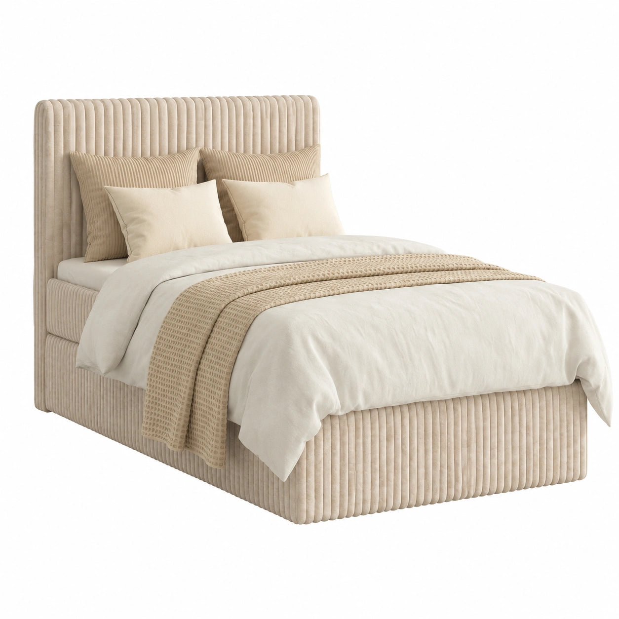 Luxus Boxspringbett RALF 100x200 mit Stauraum und Visco-Topper – Bonell-Federkernmatratze H2 – Beige