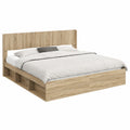 Doppelbett 180x200 cm mit Stauraum und Kopfteil aus Sonoma-Eiche, Stabiles Holzwerkstoff-Bettgestell