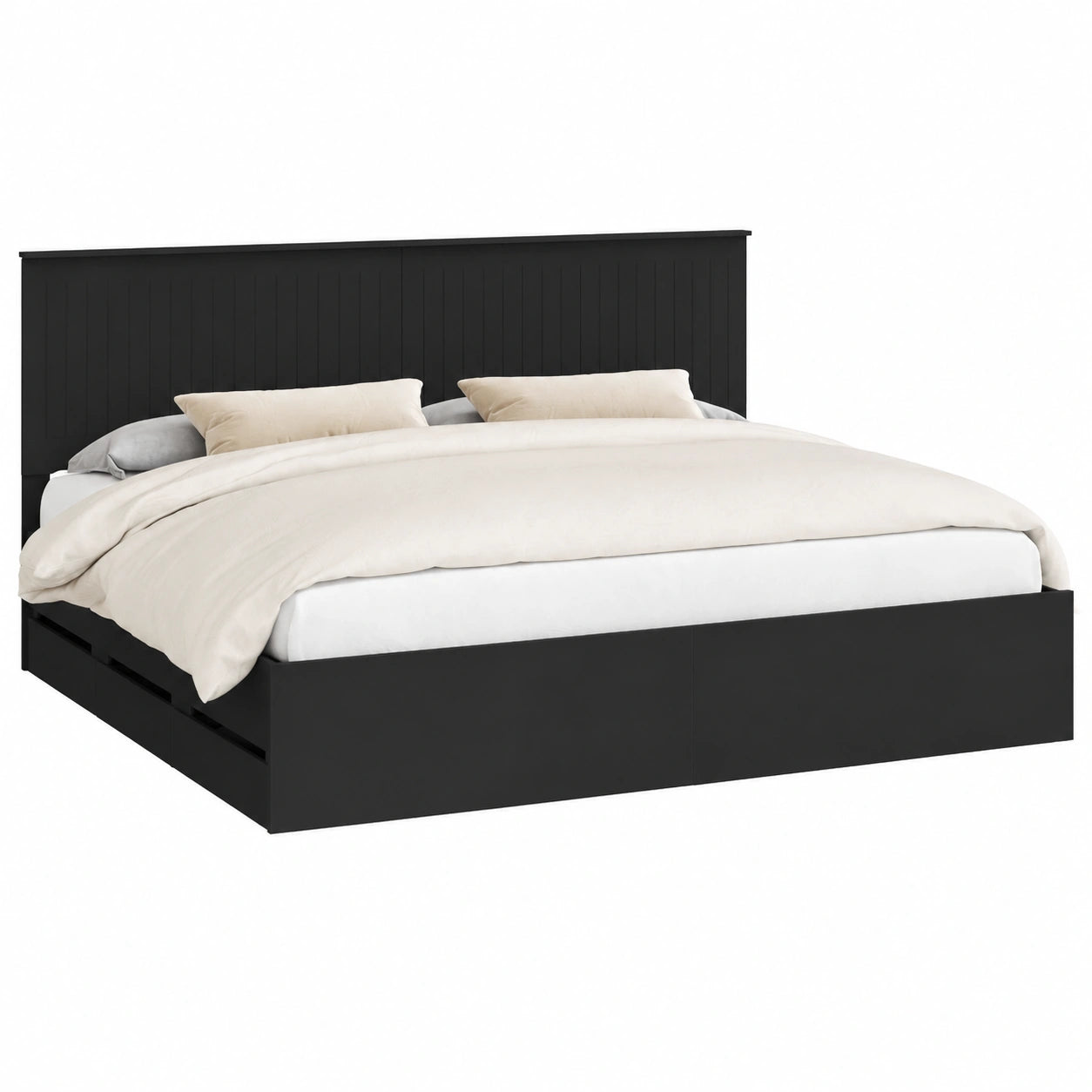 Modernes schwarzes Doppelbett 200x200 cm mit Kopfteil und Stauraum