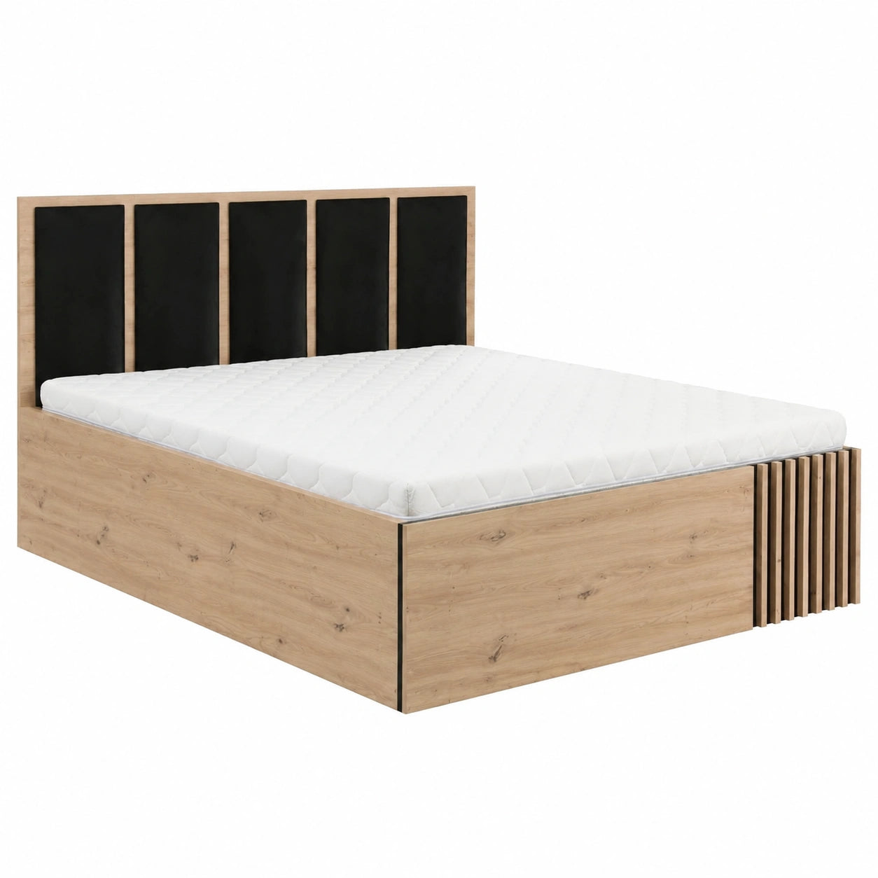 Modernes Schwarzes Doppelbett mit Stauraum und Kopfstütze - 160x200 cm
