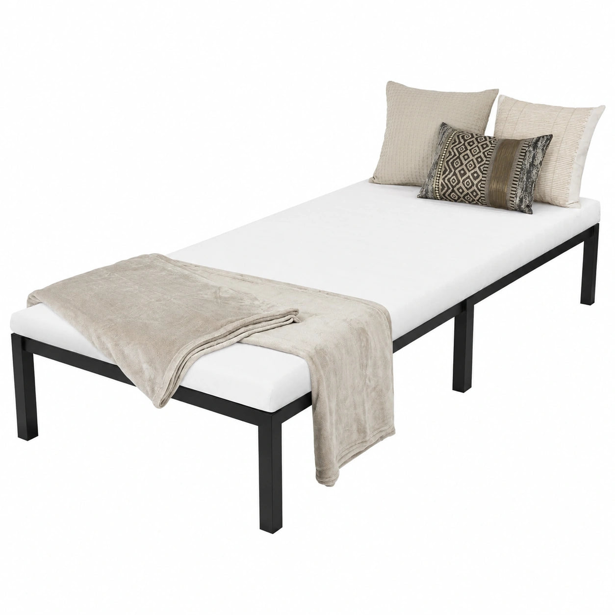 Robustes Metallbett 90x200 cm mit Lattenrost, Schwarz, für Kinder, Jugendliche und Erwachsene