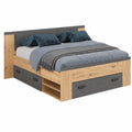 Modernes Schlafzimmer-Set: Ehe-Bett 180x200cm mit Nachttischen und Bettkästen, Eiche/Matera