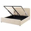 Retro Doppelbett 180x200 cm mit Stauraum, Polsterbezug, Holzfüße, Beige - Modell Rennes