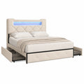 Modernes Polsterbett 140x190 cm mit USB und LED, Stauraum-Schubladen, Kopfteil mit Storage, robustes Holzlattenrost