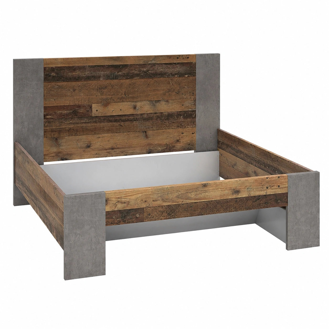 FORTE Clif Jugendbett 140x200 cm, Vintage Holzdekor & Dunkelgrauer Beton
