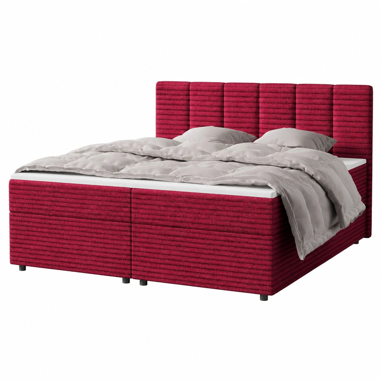 Bergamo Boxspringbett 180x200 cm Cordstoff Rot mit Bonellfederkern-Matratze