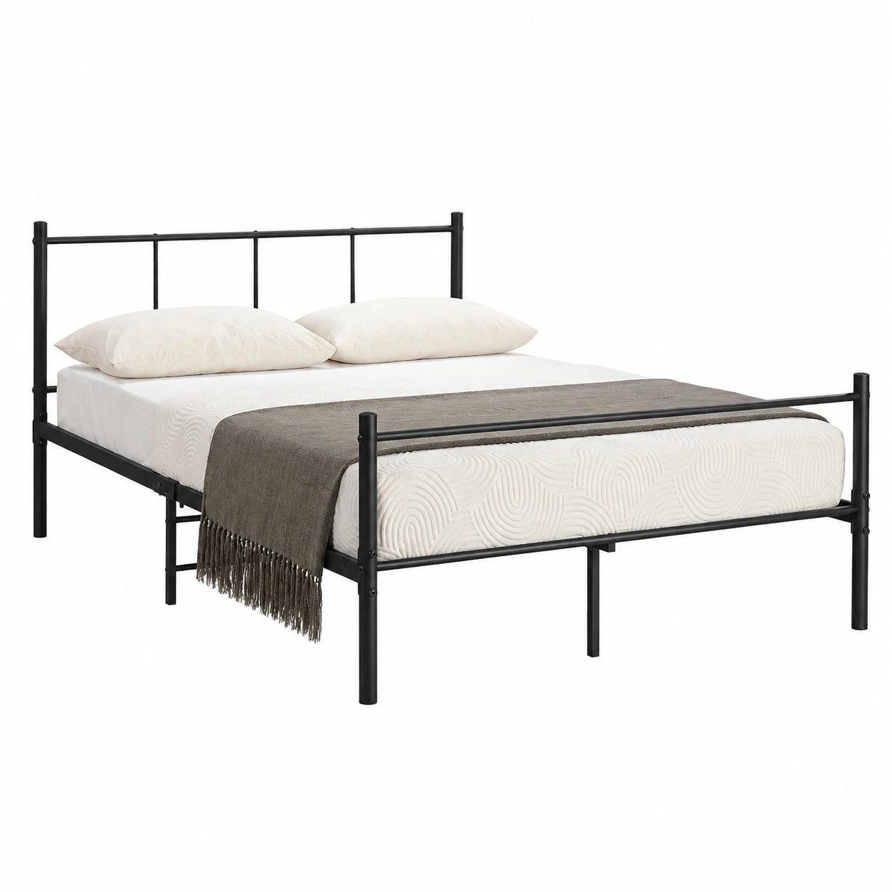 Schwarzes Doppelbett 140x200 cm mit Lattenrost und Kopfteil aus Stahl