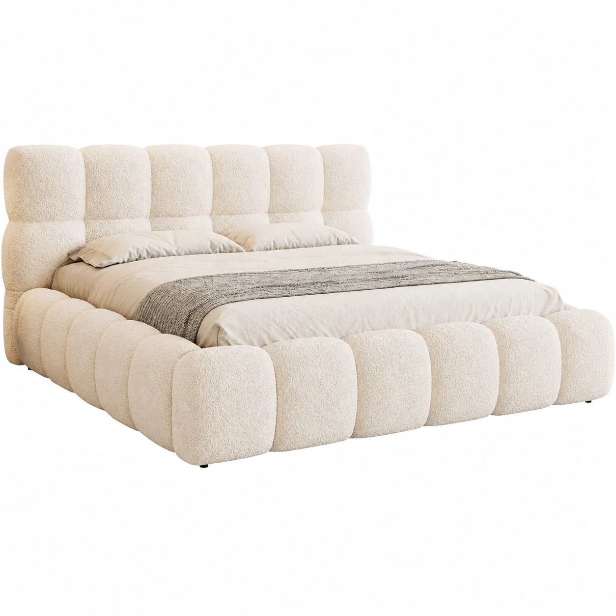 Modernes Polsterbett Ted in Beige mit Stauraum und Gasdruckfedern, 140x200 cm