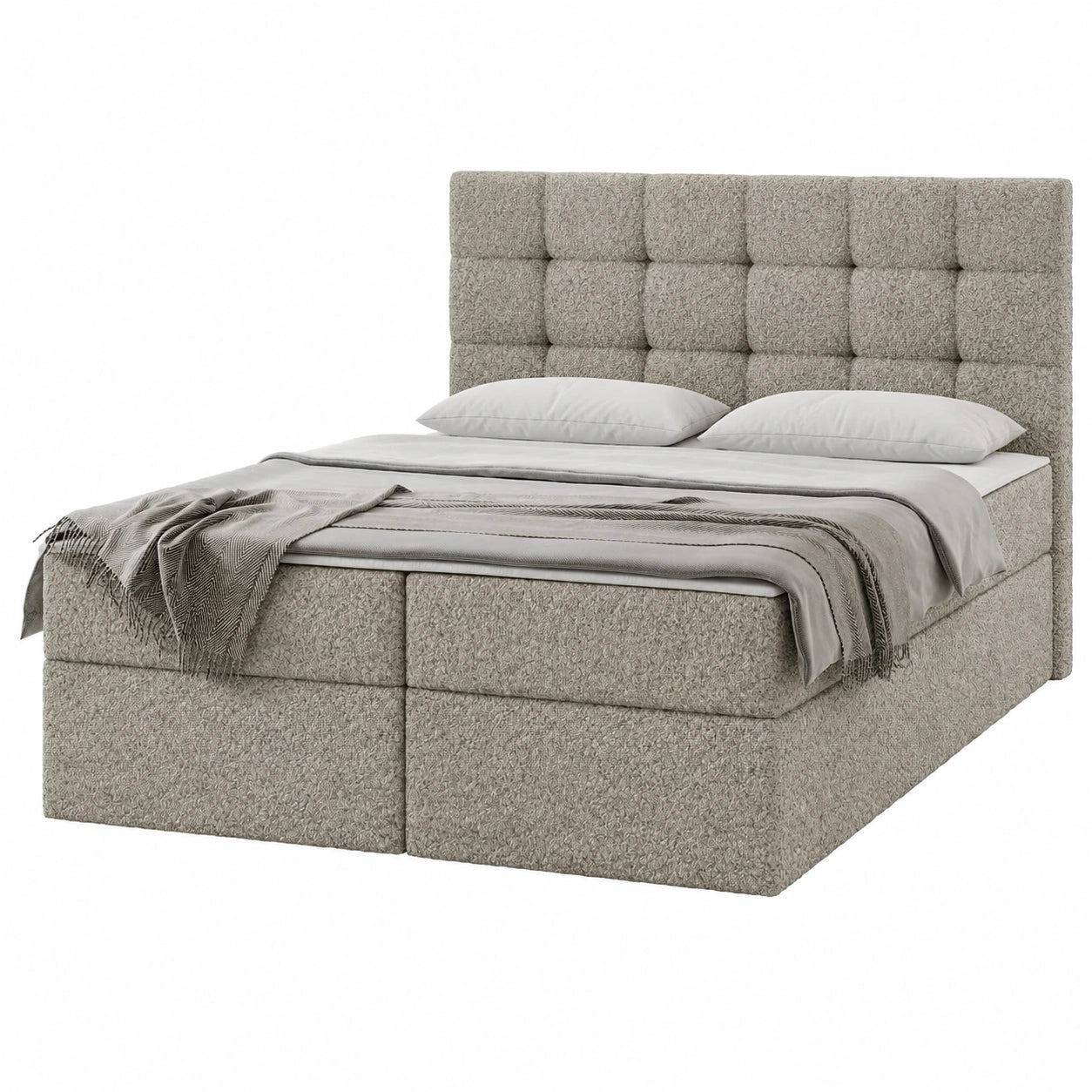 Luxuriöses Boxspringbett Gazel Boucle mit Stauraum und Bonellmatratze, Polsterbett 140x200 cm