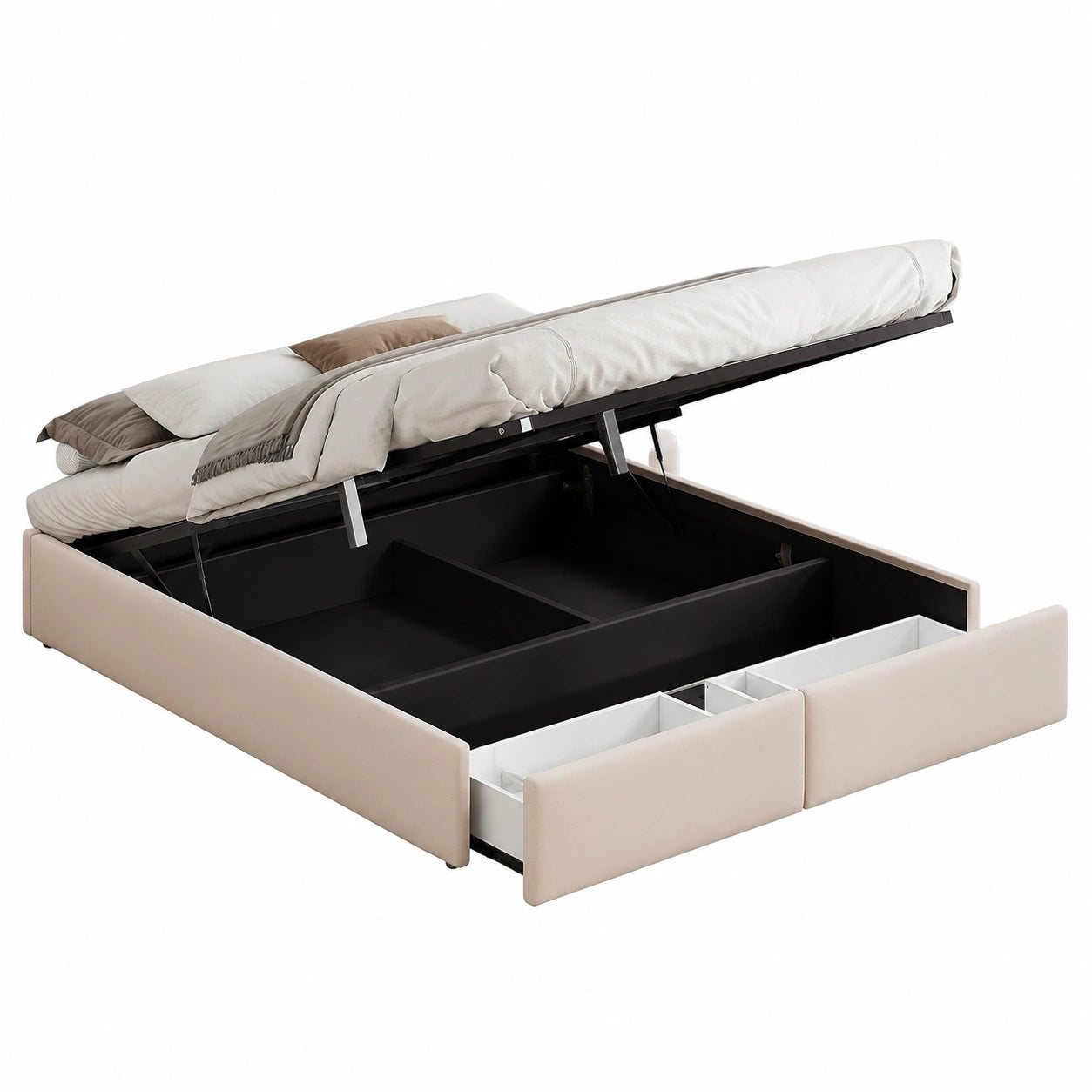 Stauraum-Polsterbett 160x200 cm ohne Kopfteil mit Schubladen, Plattformbett für Erwachsene und Jugendliche, Beige