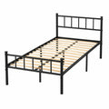 Metallbett 90x200 cm mit Kopfteil, stabiles Gästebett mit Lattenrost, schwarz
