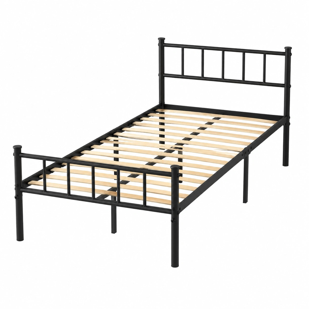 Metallbett 90x200 cm mit Kopfteil, stabiles Gästebett mit Lattenrost, schwarz