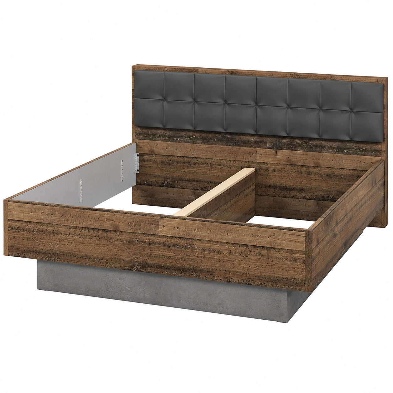 FORTE Clif Bettgestell 180x200 cm, Vintage Holz & Betonoptik, Dunkelgrau