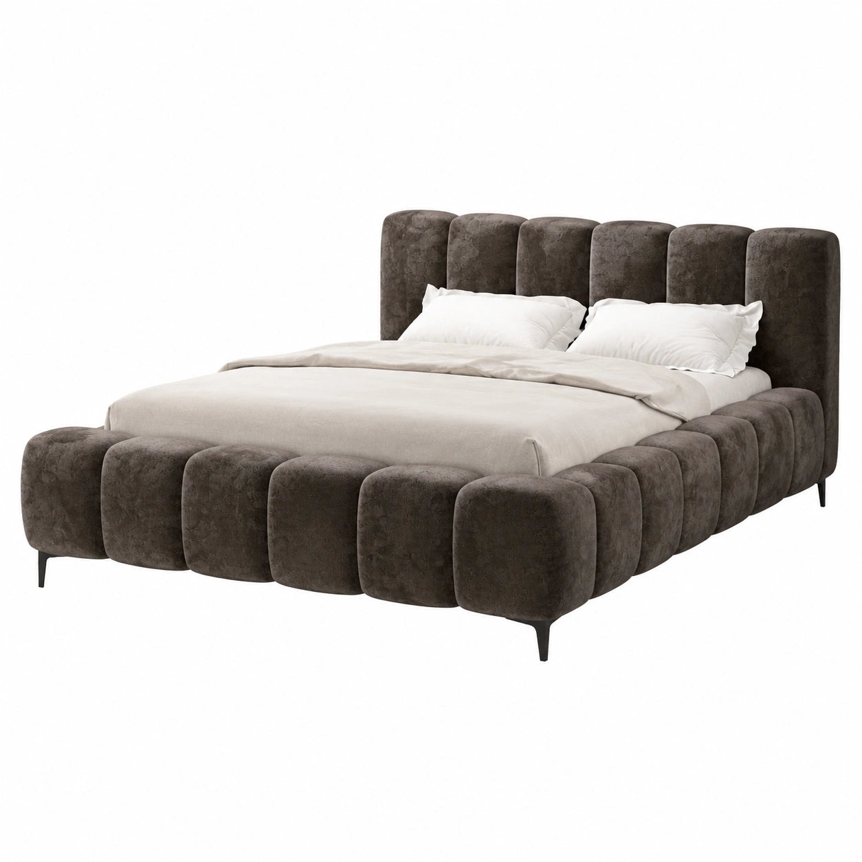Komfortables Chenille-Doppelbett 180x200 cm - Modell Aphrodite Mocco