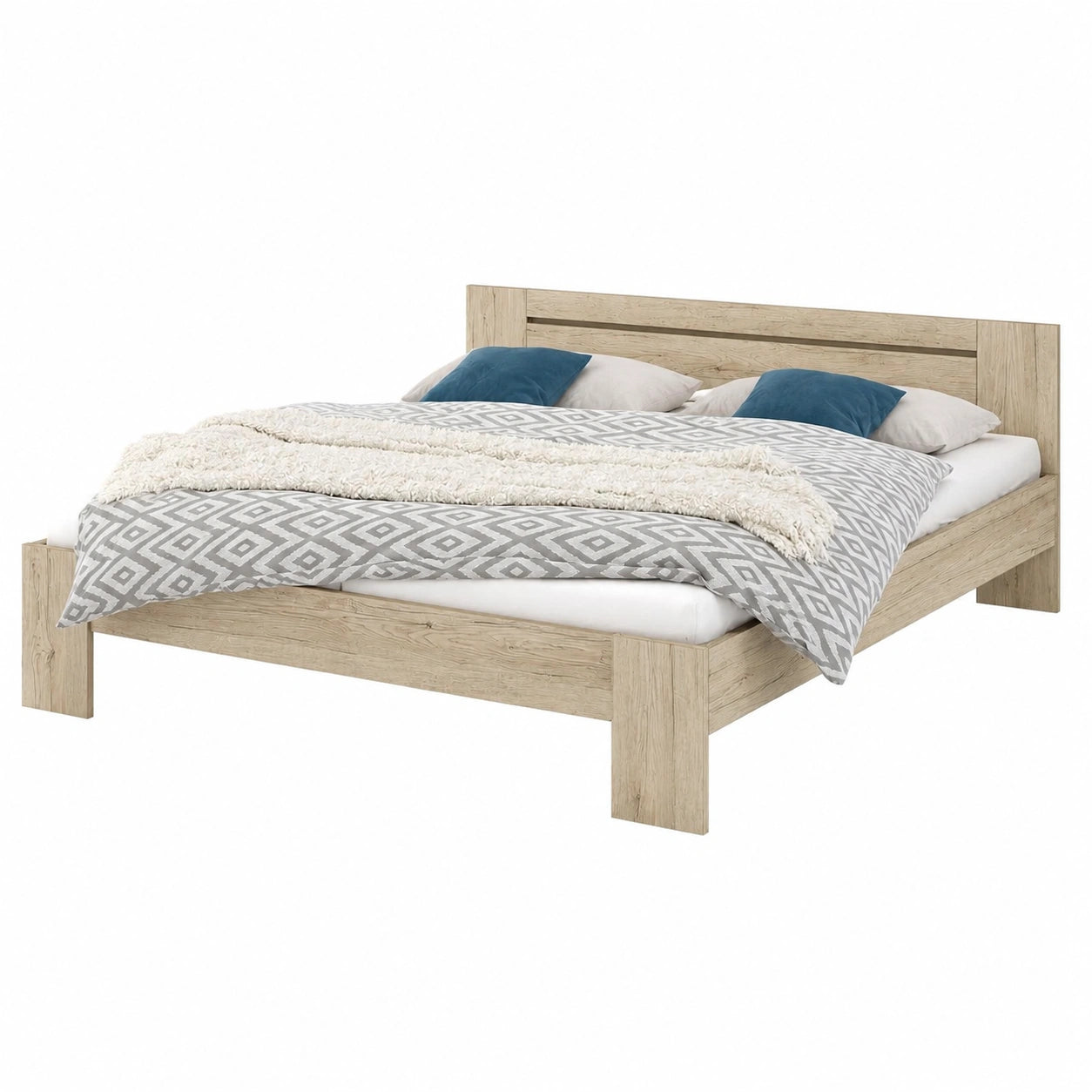 Möbelando Bett Cannes in heller Eiche San Remo - Komfortgröße 185x204 cm