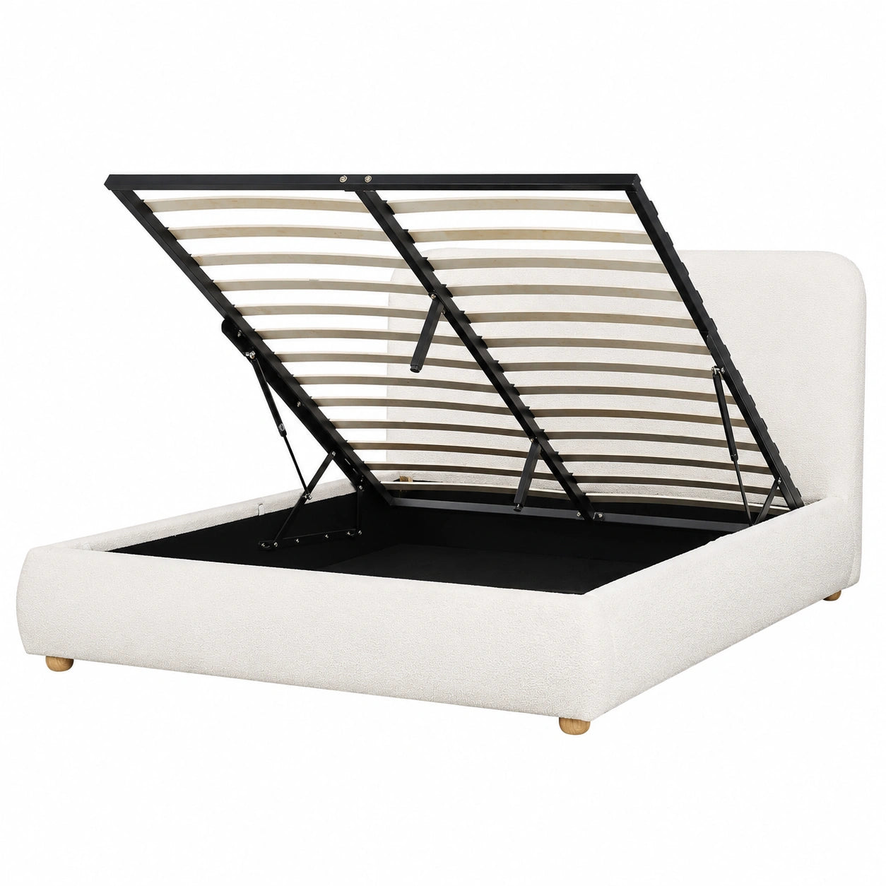 Elegantes Bouclé Bett in Cremeweiß mit Stauraum und Lattenrost 160x200 cm