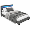 Juskys Einzelbett 90x200 cm Grau mit LED, Matratze & Lattenrost