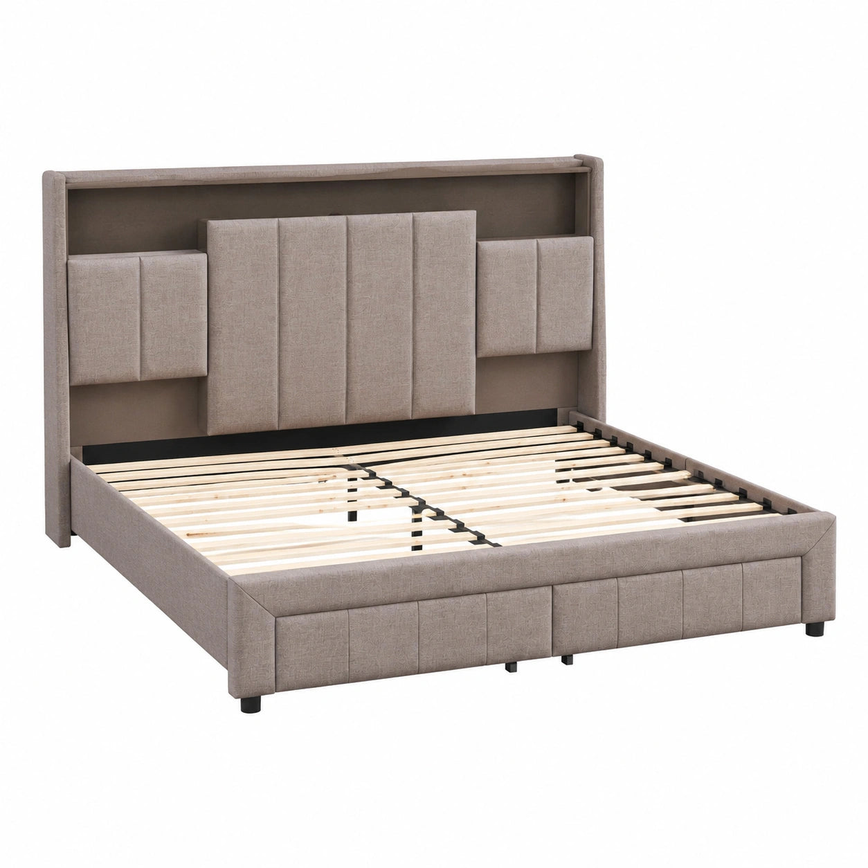 Multifunktionales Polsterbett 140x200 cm in Grau mit LED-Beleuchtung und USB-Anschluss