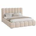 MOTIVENA Polsterbett 200x200 Beige Boucle mit Stauraum und Kopfteil, Inklusive Lattenrost und Matratze
