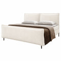 Großes Familien-Boxspringbett 220x200 cm aus Cordstoff, Creme, mit Bettkasten und Matratze