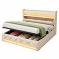 Boxspringbett 180x200 mit USB-Anschlüssen und LED-Beleuchtung, Stauraum und Kopfteil in Beige