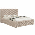 Dianna Chesterfield Polsterbett 180x200 cm Beige Samt mit Stauraum und Kopfteil inklusive Lattenrost und Matratze H3/H4